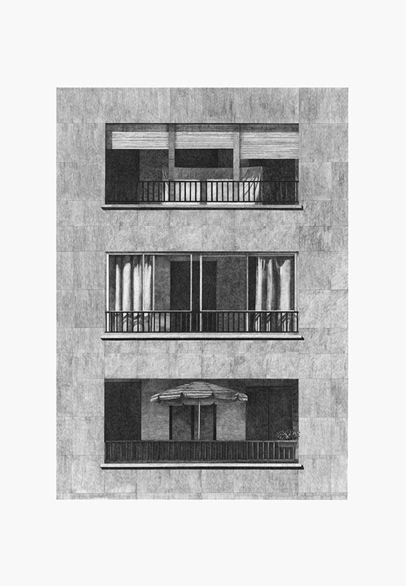 Martinet & texereau, Façade 5, graphite sur papier, 100x70, 2018