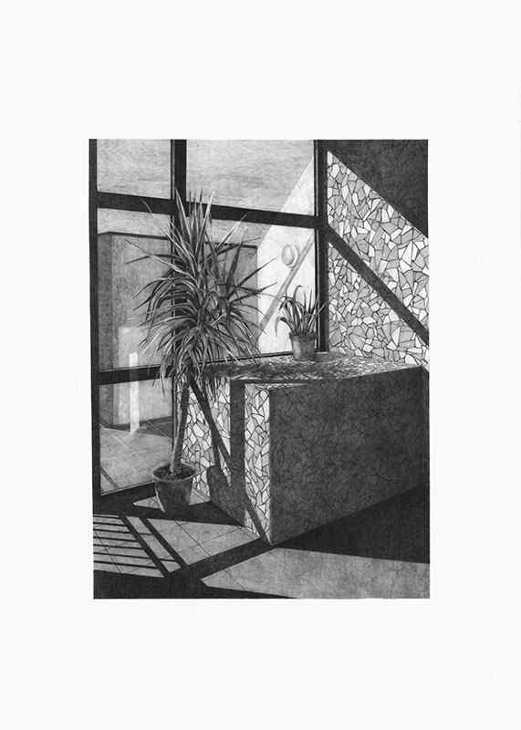 Martinet & Texereau, Hall F, 70x50cm, mine graphite sur papier, 2016
